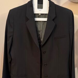 Armani Collezioni Women’s Suit Blazer & Pants Set – Black Wool Blend – Size 14 –